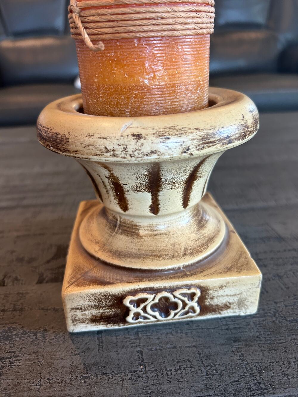 Vintage ARDCO Dallas Ceramic Pillar Candle Holder - Distressed Shabby Chic Numb.